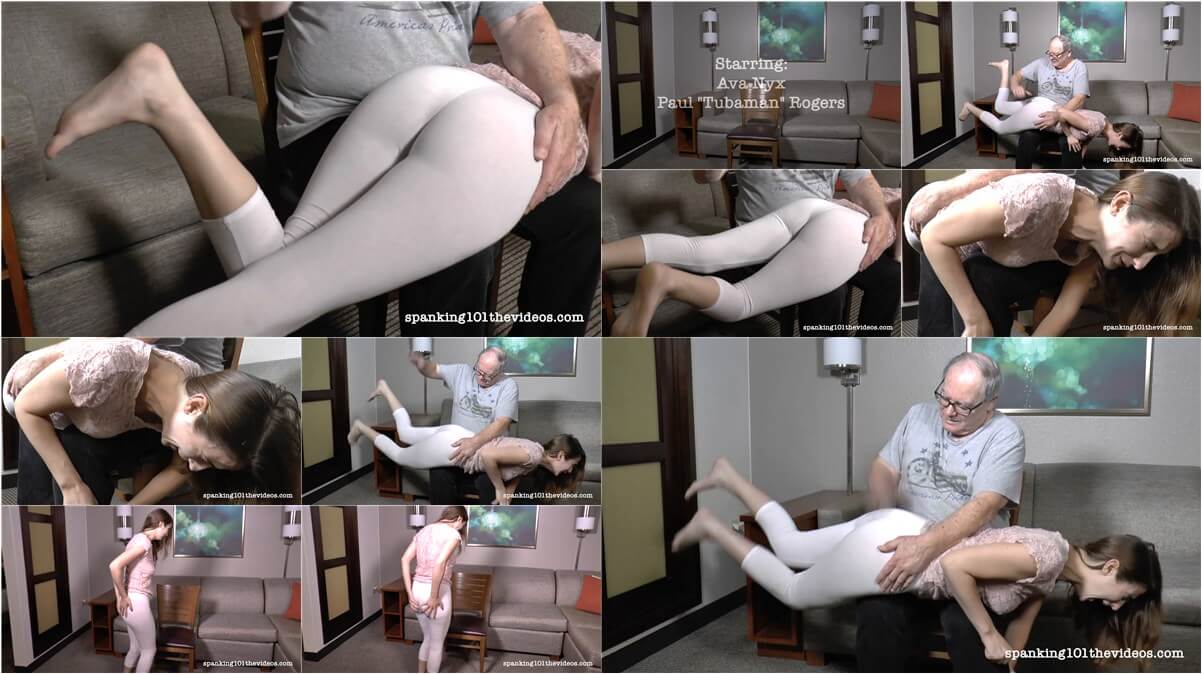 Ava Nyx Spanking - White spandex pants thumbnails