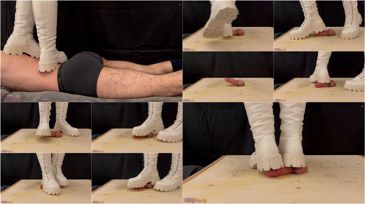 Tamy Starly Trampling Femdom - Painful Close CBT in White Boots thumbnails