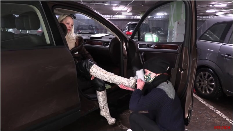 HEEL15CM Dirty White Boots Licking Femdom At Car Parking